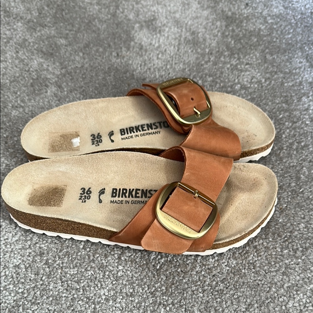 Birkenstock Big Buckle Madrid brown tan color and gold buckle size 36 women’s
